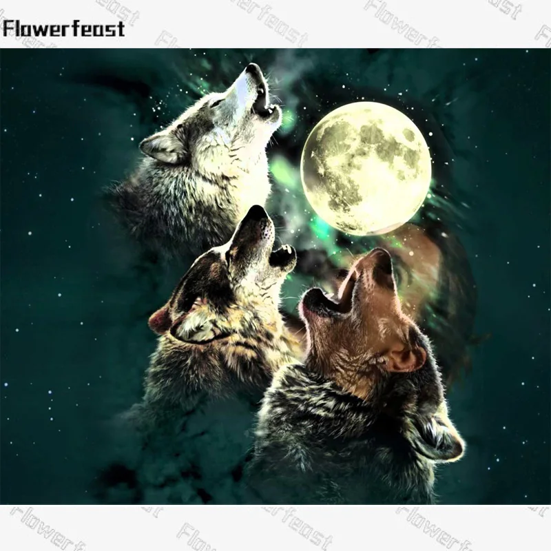 Оптовая продажа вышивка Ночь Луна с wolfs значок 5D Diy Вышивка кристаллами картина
