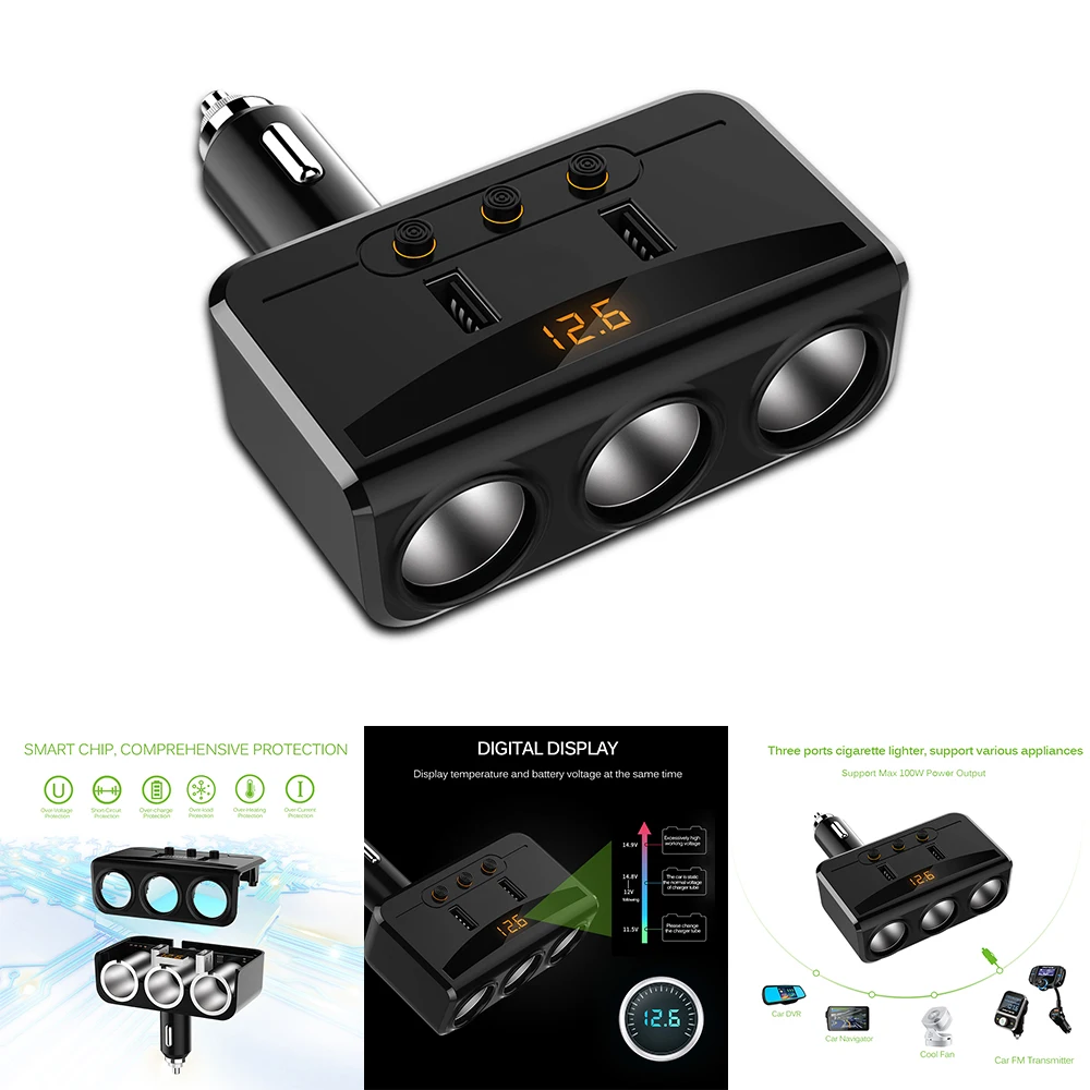 

Car USB Cigarette Lighter Socket Splitter 12V-24V Power Adapter Max 5V 3.1A 2 USB Car Charger LCD Voltmeter