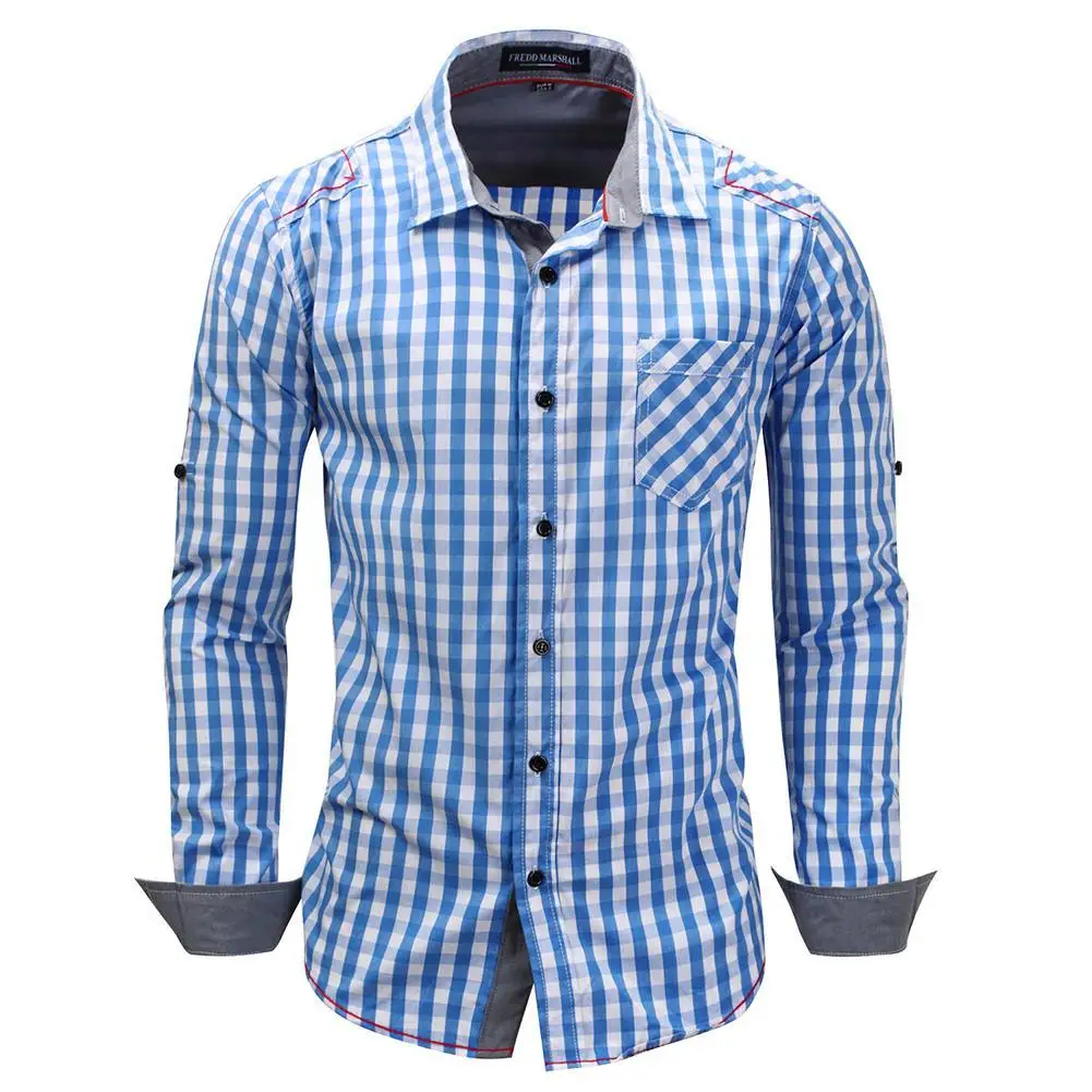 Для мужчин s в клетку рубашка с длинными рукавами одежда Slim Fit Повседневное