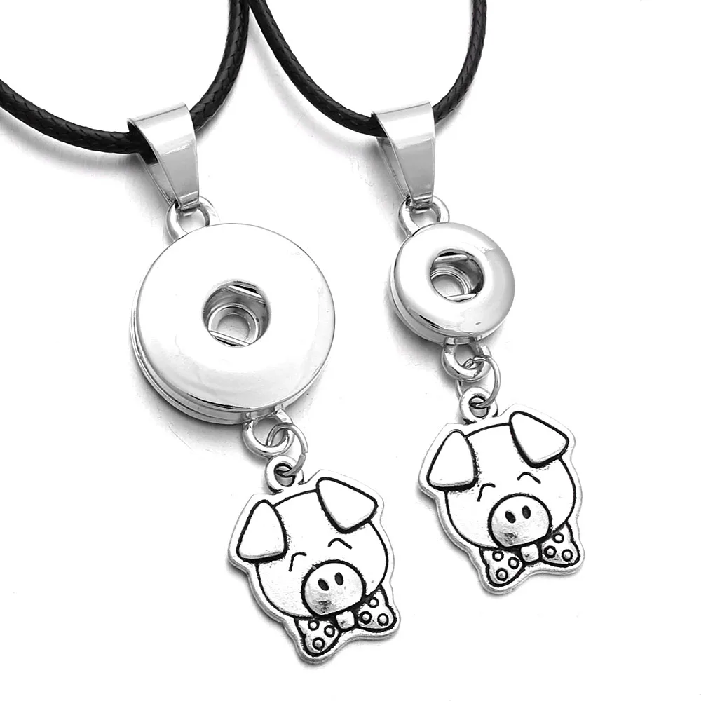 

New Snap Jewelry Cute Pig Pendants Snap Button Necklace with Chains fit 12mm & 18mm Snap Button Jewelry For Women