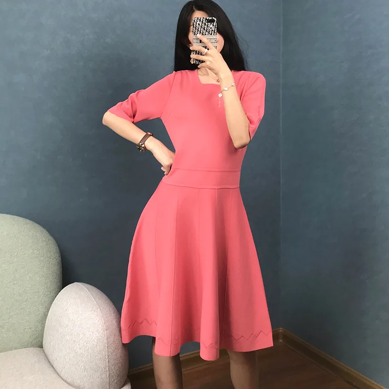Женское платье, вязаное, элегантное, облегающее, однотонное, Vestido, роскошное, летнее, тонкое, рукав до локтя, пуловеры, для офиса, леди, Прямая поставка