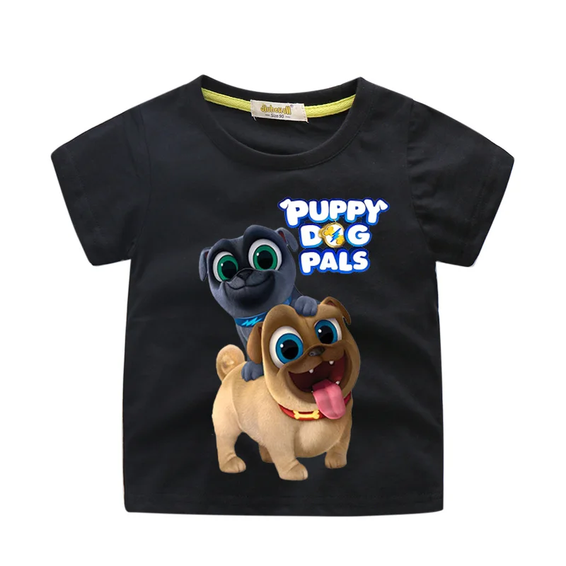 Детская одежда с 3D-принтом мультяшный щенок и друзья, забавная футболка для детей футболки с короткими рукавами для мальчиков, топы, одежда детская футболка WJ066 - Цвет: Black Tshirt