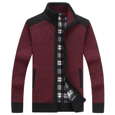 MIACAWOR, новинка, Осень-зима, флисовые свитера для мужчин, Повседневный Кардиган, мужской теплый свитер, пальто на молнии, мужская одежда Y080 - Цвет: Красный