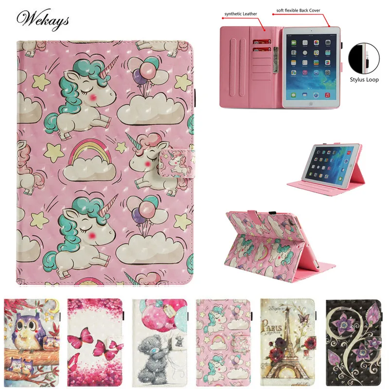 Wekays 3D мультфильм Единорог башня кожаный смарт чехол для Apple iPad Air ipad 5 A1474 A1475 A1476
