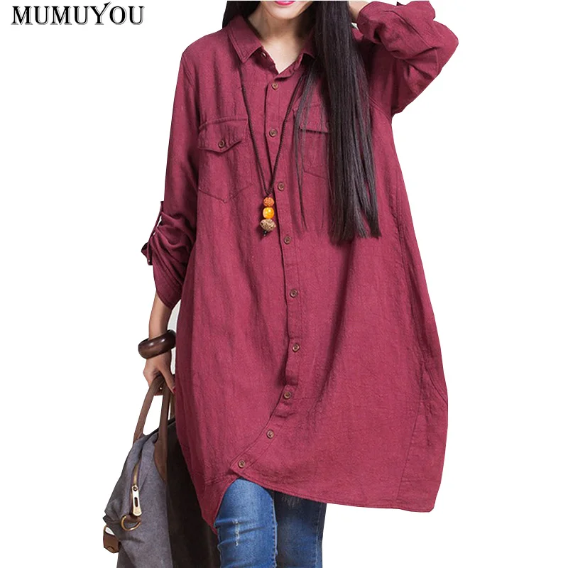 

Women Casual Long Shirts Solid Turn-down Collar Pockets Long Sleeve Blouse Single Breasted Loose Asymmetrical Tops 903-A781