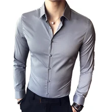 Новинка, Мужская модная хлопковая однотонная формальная деловая рубашка с длинным рукавом, мужские облегающие повседневные рубашки с длинным рукавом для мужчин