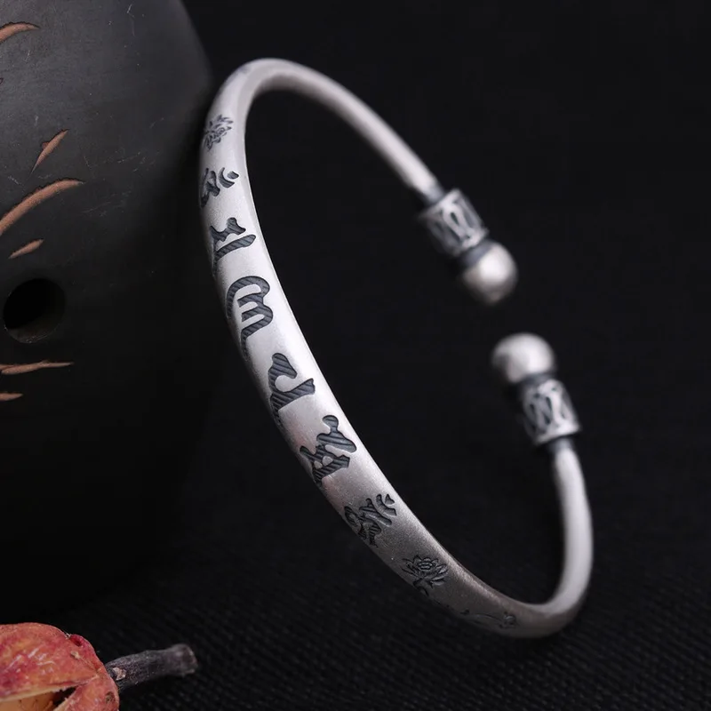

2019 New Arrival Bangle Bracelet Fine 999 National Wind Restoring Ancient Ways Open Buddhist Jewelry Wholesale Daming To Curse