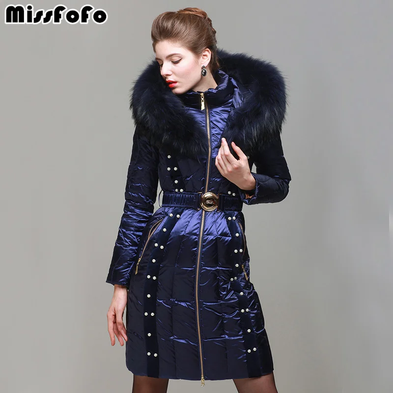 MissFoFo женские пуховые куртки Royalcat пальто Высокое качество натуральный мех енота