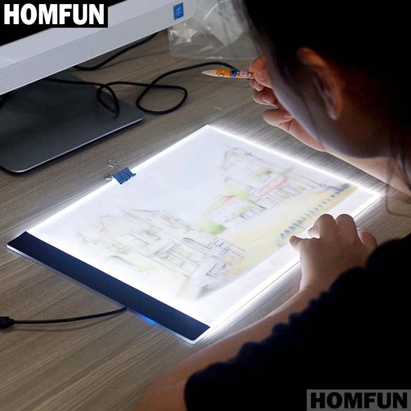 HOMFUN A4 LED Artist Thin Art Stencil Drawing Board Light Box Tracing Table Pad 5D Diy Diamond Embroidery Painting Cross Stitch