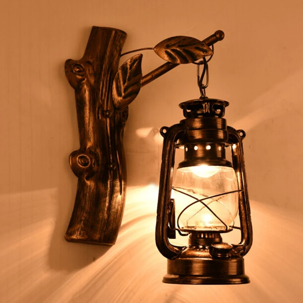 

Retro Nostalgic Iron Lantern Wall Lamp Creative Personality Loft Coffee Bar Stair Wall Light Free Shipping