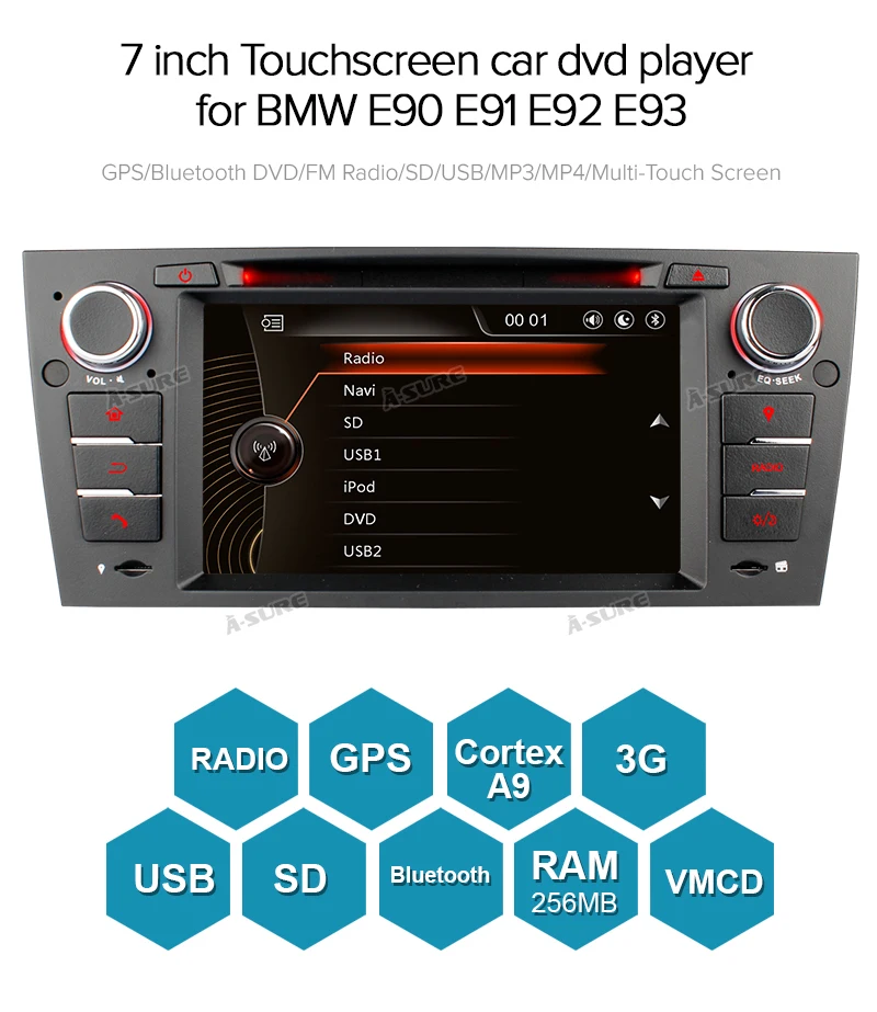 Discount A-Sure 1 Din 7" Car Radio GPS DVD Player Stereo Navigation For BMW E90 E91 E92 E93 Navi 318 320 325 330 330 3er Car Multimedia 3