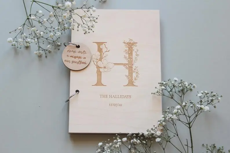 Книга для гостей свадебный альбом деревянная книга для гостей Гостевая книга для свадьбы инициалы монограмма альбом Персонализированная Свадебная книга для гостей Weddin - Цвет: no1