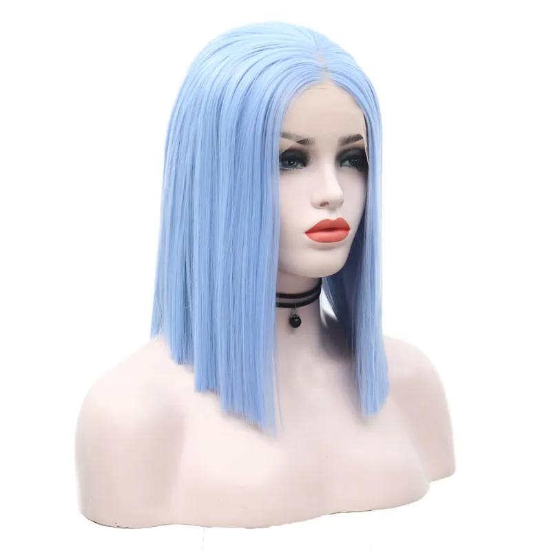 JOY& BEAUTY светильник Небесно-Голубой боб парик без клея Термостойкое волокно синтетический парик на кружеве для женщин парики
