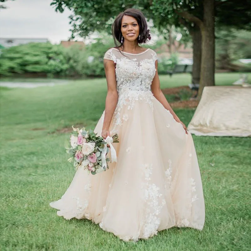 LORIE Princess Wedding Dresses Scoop A Line Appliques