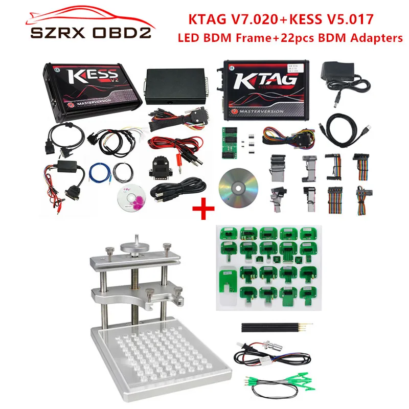 

Ktag 7.020 KESS V2 5.017 LED BDM Frame ECU Chip Tuning Tool K-TAG V7.020 KESS V2.47 22pcs BDM Adapters Master Online EU Version