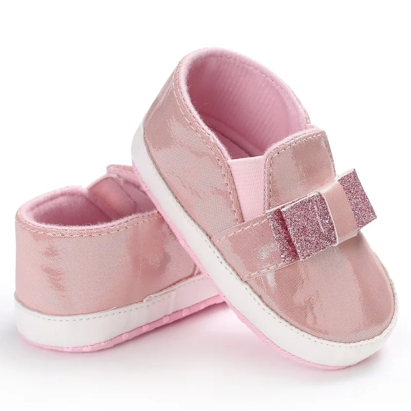 2017 Baby Fashion Bling Sequins Bow PU Leather Baby Shoes Leisure Baby Sneaker Soft Sole First Walkers j3