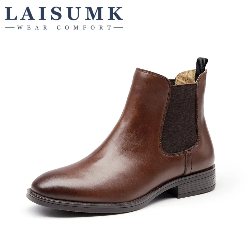 

2019 LAISUMK Women's Flat Genuine Leather Martin Boots Wind Ankle Boots