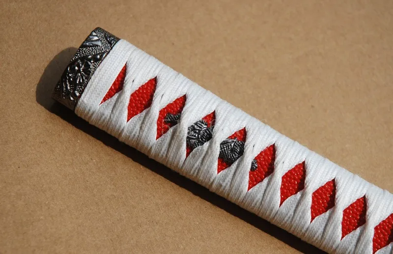 Нежная прямая Катана Tsuka белый шелк Ito& Имитация Красной Rayskin& сплав Fuchi Kashira для японского меча катана ручка H7