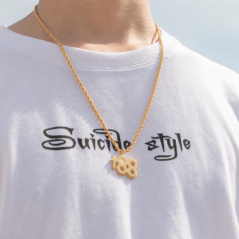 

Trendy gold pendant stainless steel necklace hip hop for men 88 up rising rock street jewelry gift boyfriend