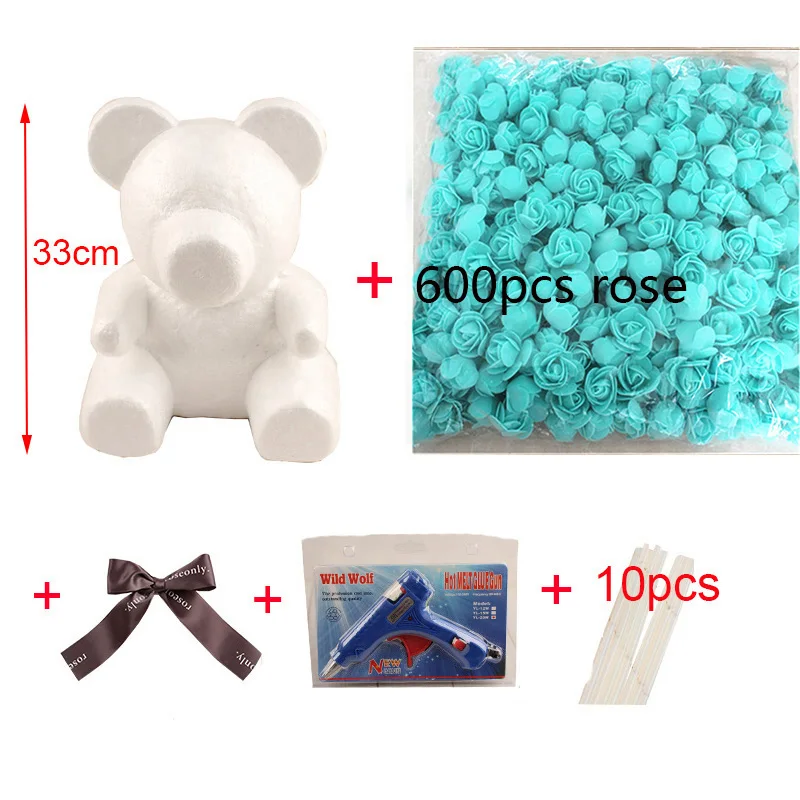 DIY Роза аксессуары в виде мишки мешок пены медведь плесень 200 шт PE искусственные розы цветок головы Роза медведь собака удачи плесень - Цвет: Rose Bear Set 10