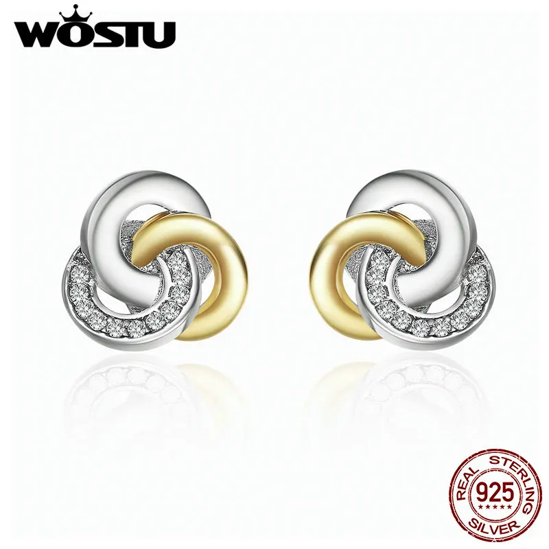 

WOSTU Real 925 Sterling Silver Interlinked Circles Stud Earrings For Women Luxury Fine Jewelry Gift XCHS511