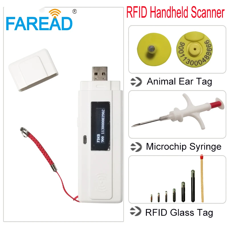 Фабрика 134,2 кГц FDX-B RFID портативный мини USB чип для сканера/животных pet ID считыватель микрочипов с 2шт стеклянной биркой(бесплатные образцы