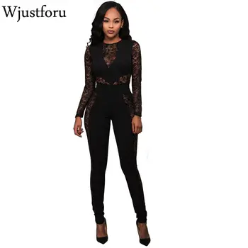

2019 New Spring Summer Mesh Floral Lace Sexy Jumpsuit Sleeveless Elegant Jumpsuit For Women Bodysuit Clubwear Rompers