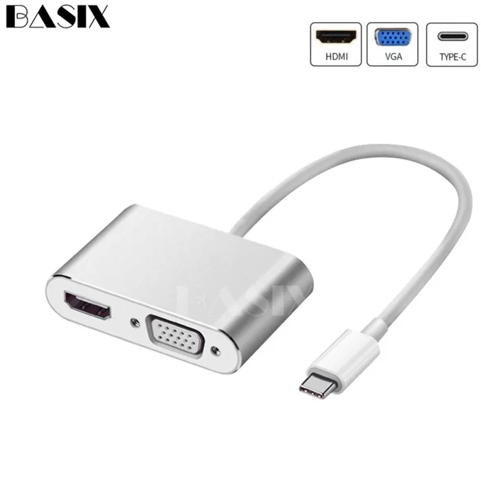 Basix USB C к HDMI 4 K адаптер VGA USB3.1 Тип-C USB C VGA HDMI видео преобразователи адаптер для нового Macbook USB-C HDMI адаптер