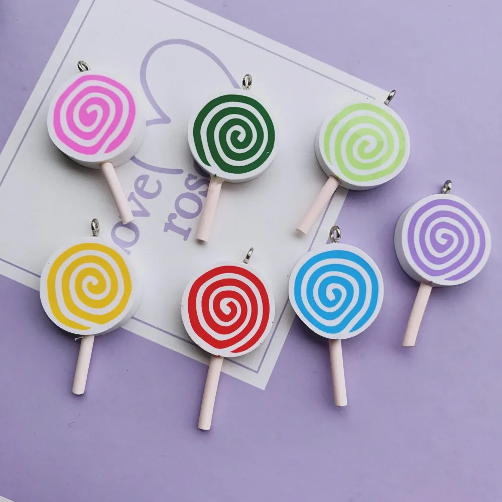 10Pcs Polymer Clay Lollipop Flat Back Charms Pendant for DIY Keychain Necklace 10Pcs Polymer Clay Lollipop Flat Back Charms Pendant for DIY Keychain Necklace