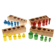 Set of 4 Montessori Teaching Wooden 20pcs Knobbed Cylinders Socket Blocks Educational Toy