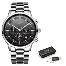 2018 New Swag Men Watches Brand LIGE Moon Phase Shining Black Dial Waterproof Business High Quality Casual Sport Quartz Watch