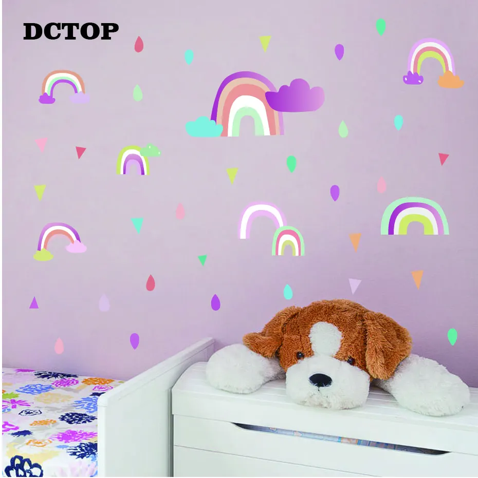 Small Cute Rainbow With Cloud Raindrop Wall stickers Room Decor DIY Vinyls Decals Children Kids Living Room Bedroom Home Mural (6)