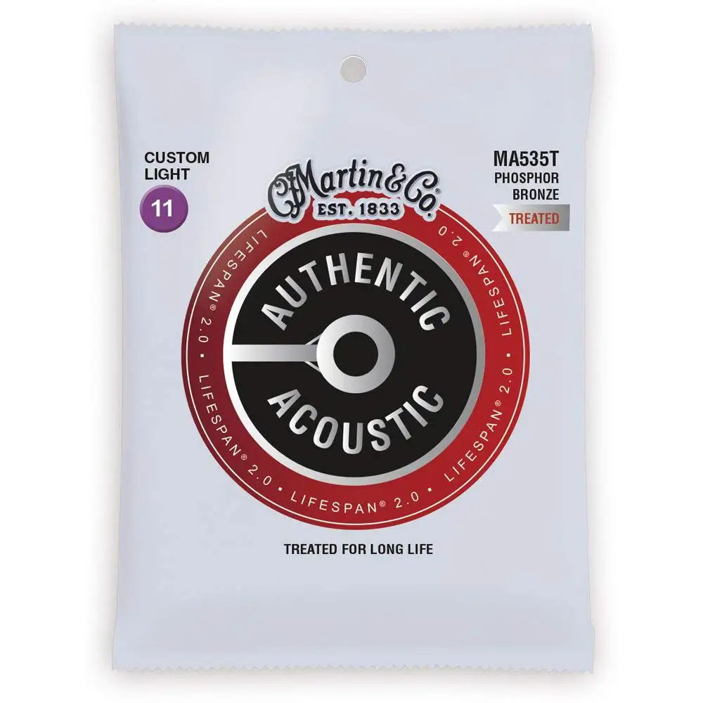 

Martinguitar Authentic Acoustic Lifespan 2.0 Treated Guitar Strings - 92/8 Phosphor Bronze Custom Light