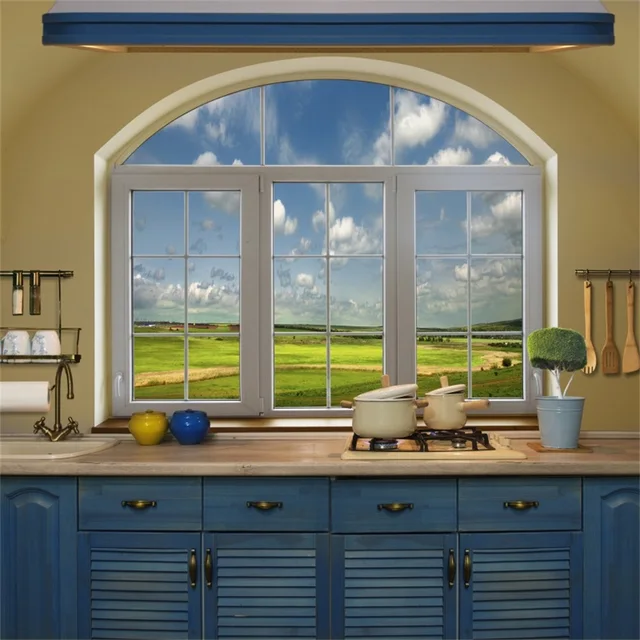 Laeacco Kitchen Countertop Arch Window Scene Photography Backgrounds