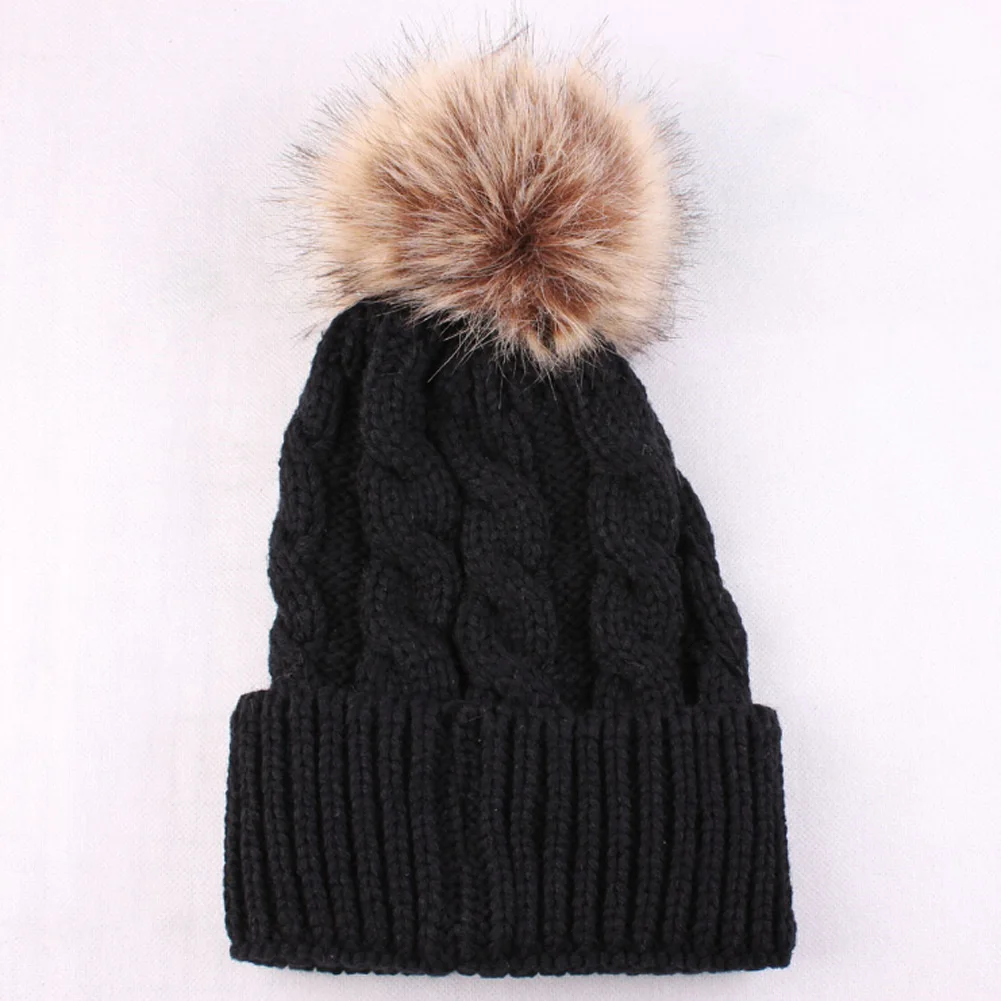 Новое вязаное изделие шапка с помпоном для мамы и ребенка, зимняя теплая шапочка для мальчиков и девочек - Цвет: C