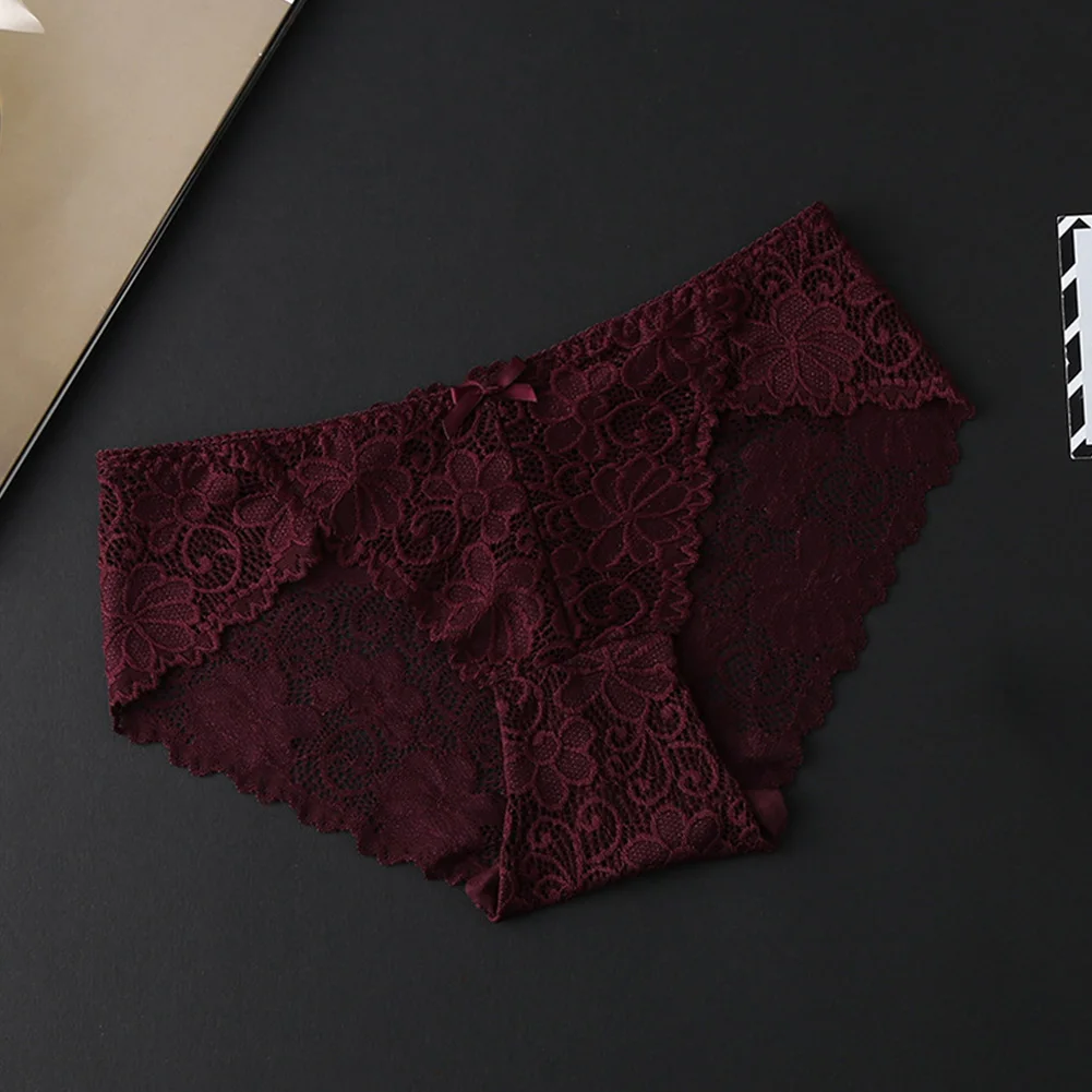 

Lady Transparent Lace Panties Sexy Lingerie Women Underwear Cotton Skinny Low Rise Breathable Soft Floral Elastic Hollowed Out