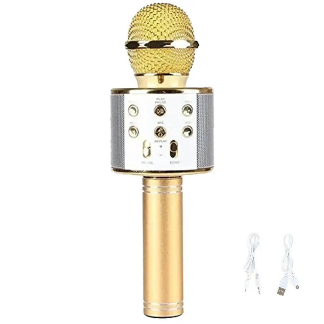 gold double line Модный Bluetooth беспроводной светящийся микрофон WS858L караоке-микрофоны Динамик ручной музыкальный плеер пение рекордер KTV Mic - Цвет: gold double line