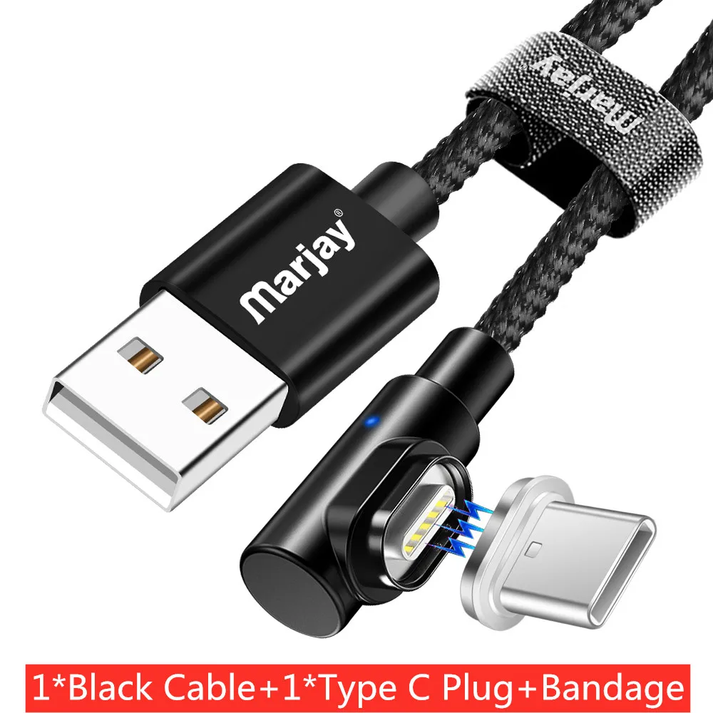 Marjay Магнитный USB кабель 90 градусов 3A быстрое зарядное устройство Micro usb type C кабель для iPhone Samsumg Xiaomi huawei кабели для мобильных телефонов