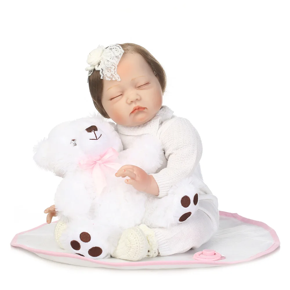 

Reborn babies dolls toys for children 22" NPK silicone doll reborn real alive new born girl with bear doll bonecas brinquedos