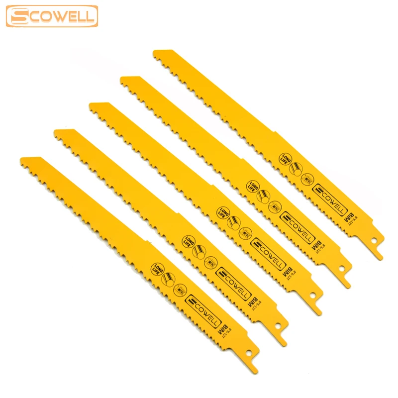 

5Pack SCOWELL 8" inch 6/12 TPI HSS Bimetal Reciprocating Saw Blade Progressor Teeth Jigsaw Sabre Saw Blades For Wood With Nails