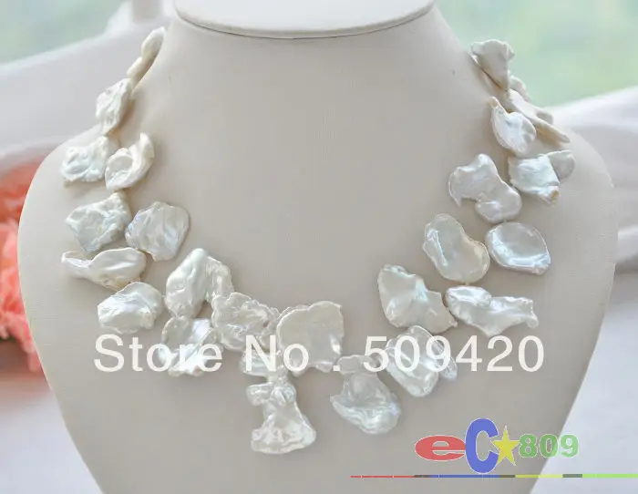 

~~ Free Shipping >>Huge 17" 22mm white Leaf-shaped KESHI REBORN PEARL NECKLACE