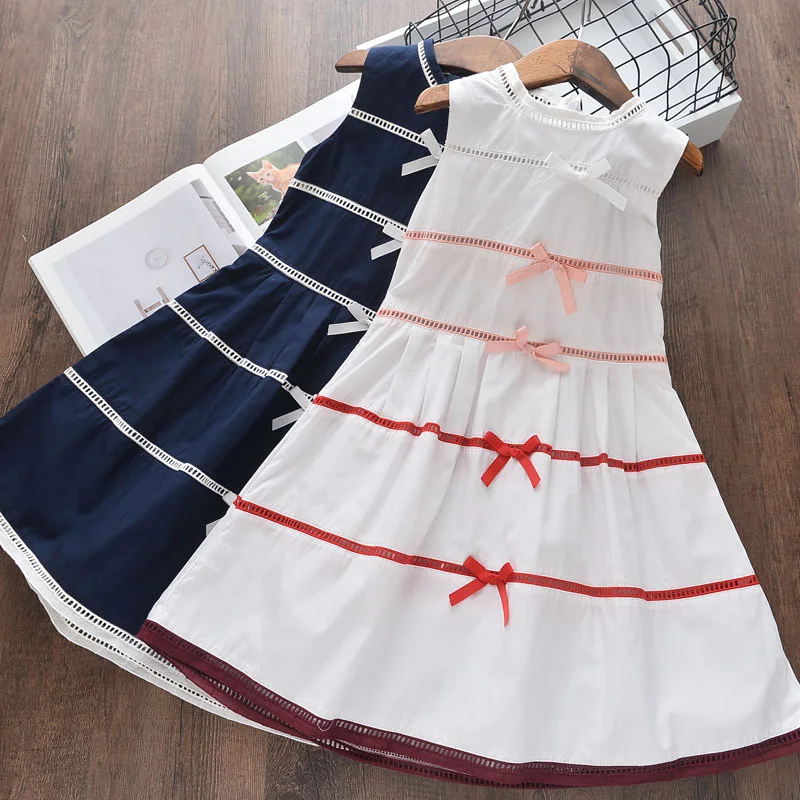 New Summer Children's Dress Hollowed Color Collision Sleeveless for Girls 100-150cm | Детская одежда и обувь