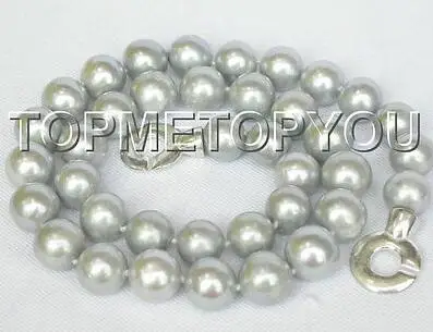 

FREE SHIPPING HOT sell new Style >>>>17" 12mm round Gray freshwater pearls necklace 925sc clasp E333