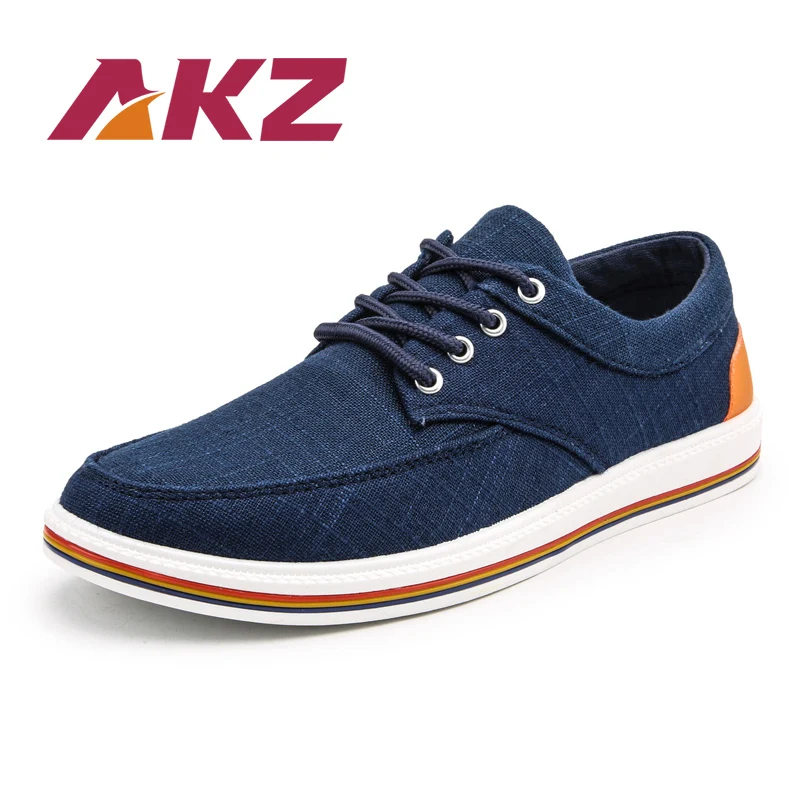 AKZ Spring Summer loafers Men's casual shoes Canvas for Man Denim Comfortable Breathable Walking Shoes Male Flats Lace up | Обувь