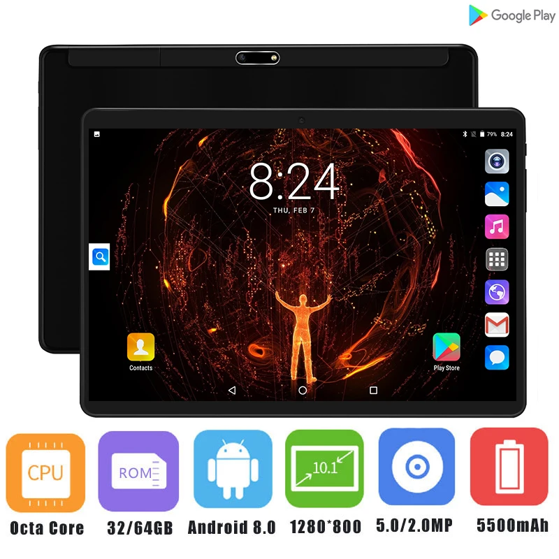 Android 8,0 планшетный ПК 10 дюймов планшет Octa Core, 4G, FDD, LTE, Телефонный звонок 4 Гб Оперативная память 64 Гб Встроенная память Dual SIM 5.0MP планшеты с модулем Wi-Fi планшетофон(плафон