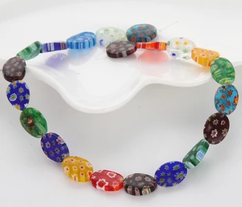 

Murano Flower Oval Millefiori Glass Beads Lampwork Necklace Bracelet Flat Bead Mixed Colors 12X18mm