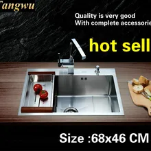 Горячая стандартная кухонная ручная раковина одинарная мойка прочная 304 пищевая нержавеющая сталь люкс 68x46 см