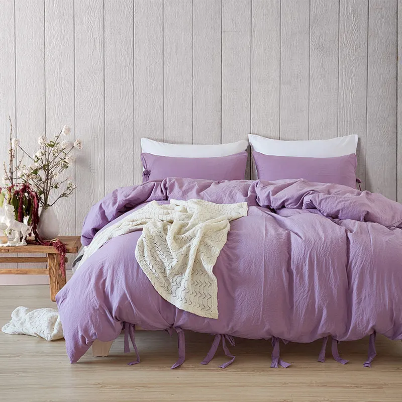 Моющийся хлопок пододеяльник наборы сплошной цвет мягкая кровать одеяло постельные принадлежности набор для одной односпальной кровати простота домашний текстиль