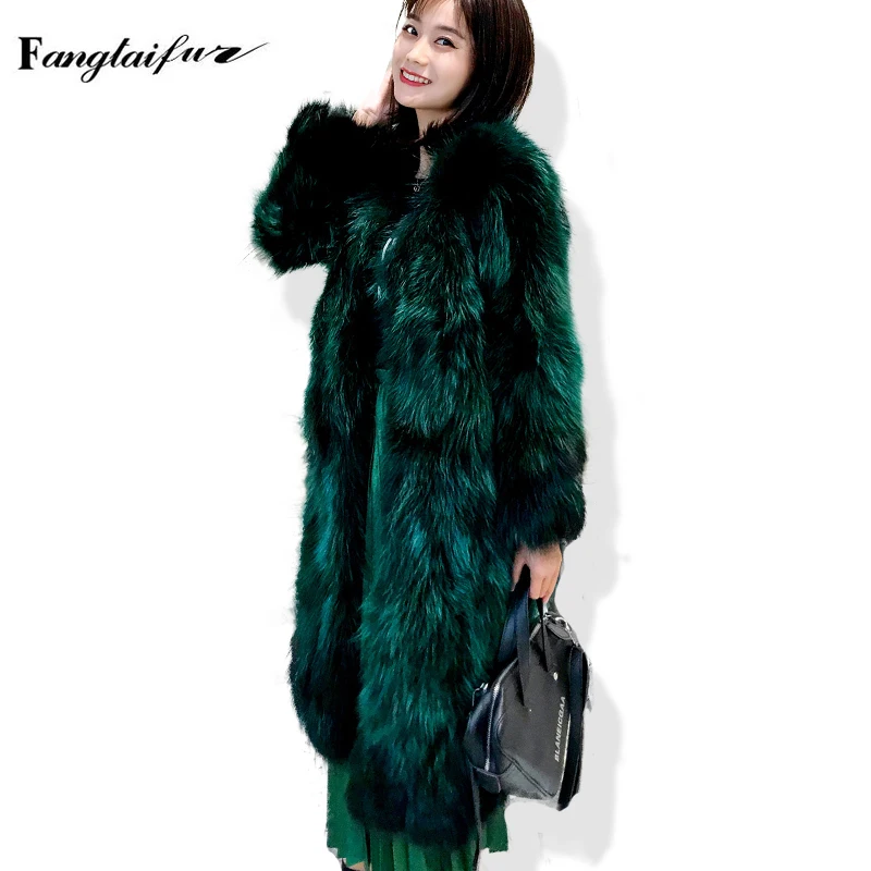 

Fang Tai Fur2019 Weave Women Fox Fur Coat Loss Slim Full Sleeve Pure Color Soft Fox Fur Coats Women's Real X-Long Fox Fur Coats