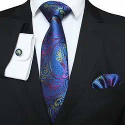 Для мужчин жаккард стрелка Галстуки комплект Пейсли запонки галстук-бабочка Новый Жених Свадебная вечеринка галстук Карманный квадратный